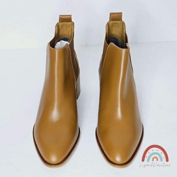 New! Everlane The Heel Boot Italian Leather Cognac Block Heeled Chelsea Boots - Picture 6 of 15